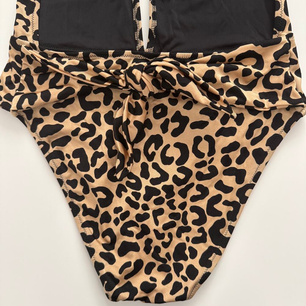 Milly Cabana Leopard Plunge Wrap One Piece Swimsuit Open Back Tie Waist NWT L - Picture 5 of 8